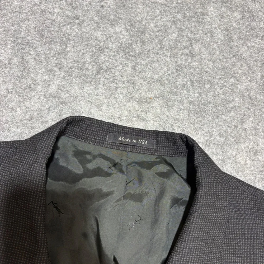 Yves Saint Laurent Mens Double Breasted Blazer Grey Micro Check Made in USA YSL